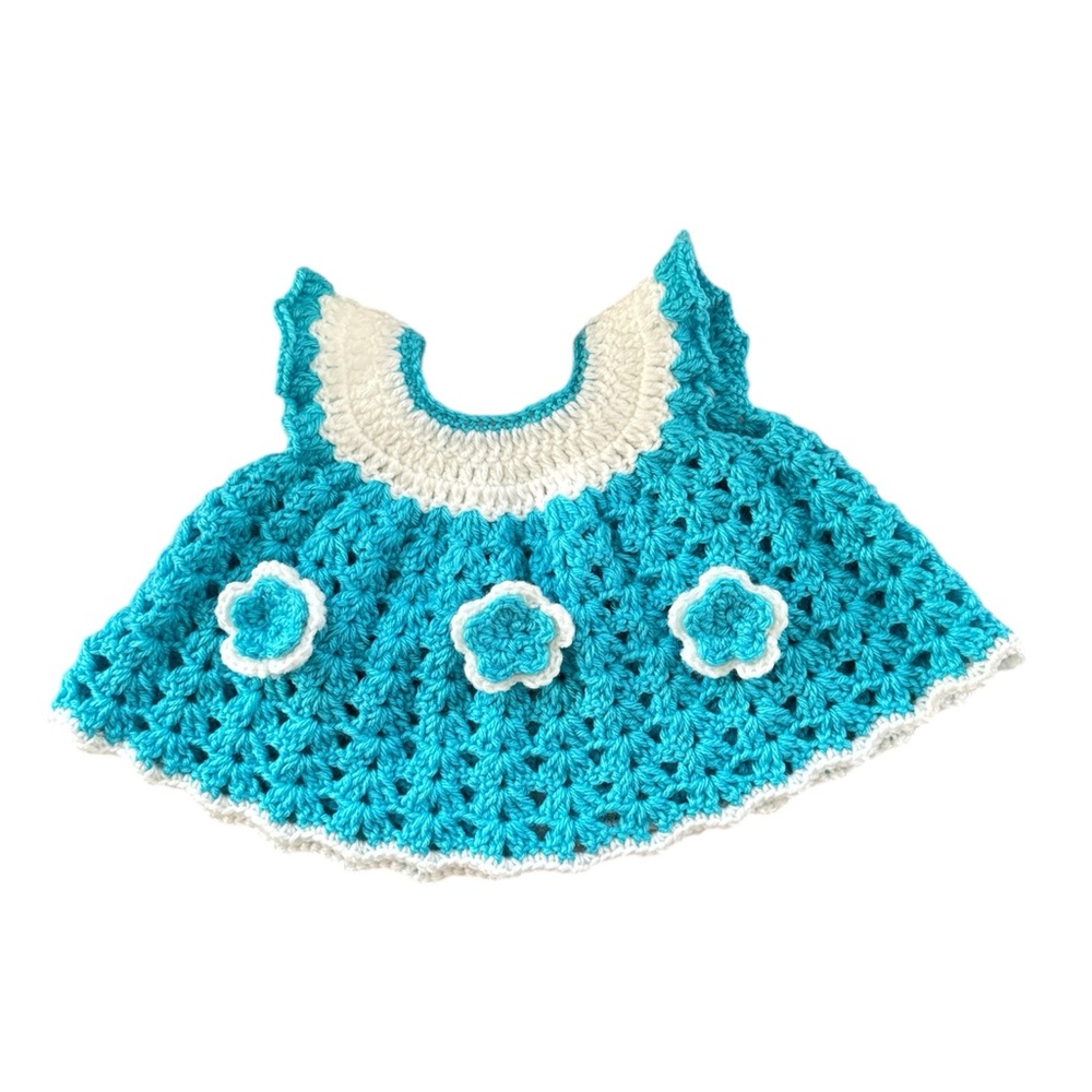 Handmade Blue and White Crochet Baby Dress
